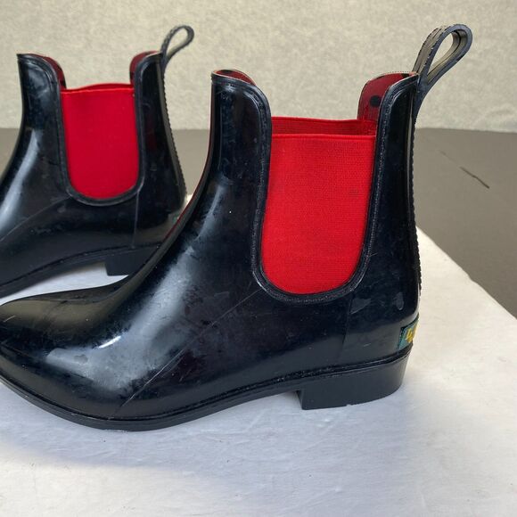 Lauren Ralph Lauren Women's Tally Ankle Rain Boots Size 6 Black Red,Pull On - Picture 7 of 11